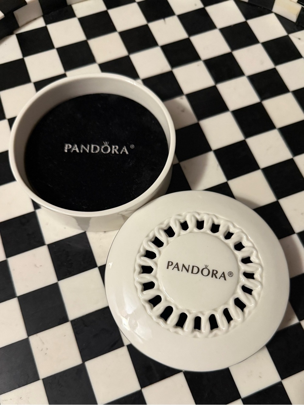 Pandora White and Black Round Trinket Box